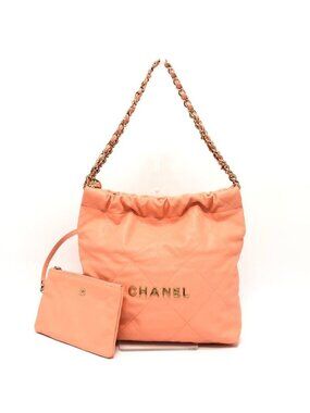 Chanel Shoulder Bag 22 Small As3260 Caviar Leather Coral Pink